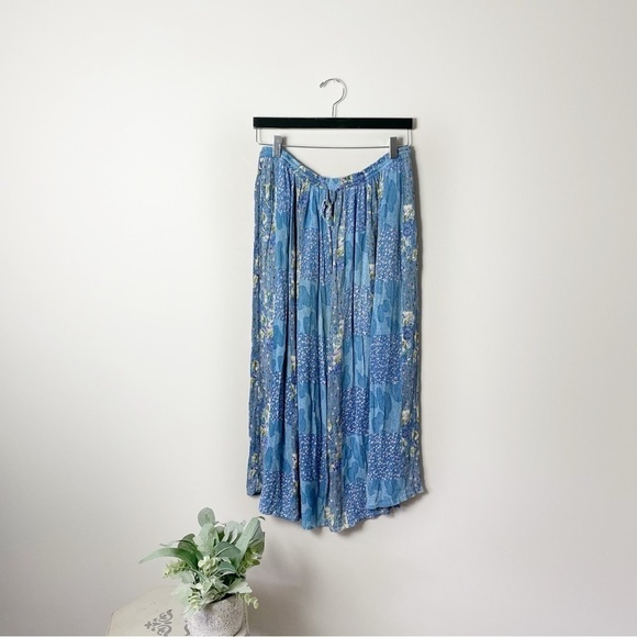 [Orvis] Blue Patchwork Printed Elastic Drawstring Waist Maxi Skirt - Picture 1 of 7